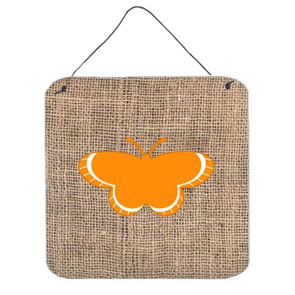 Micasa Butterfly Burlap And Orange Aluminium Metal Wall Or Door Hanging Prints 6 x 6 In. MI236158